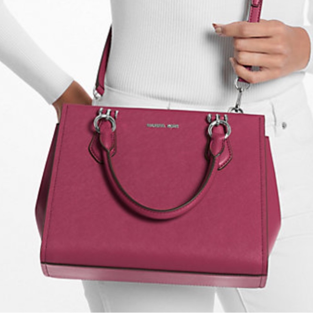 MICHAEL KORS Marilyn Medium Saffiano Leather Satchel
Dark Raspberry 
NWT